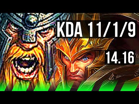 OLAF vs JARVAN IV (JGL) | 11/1/9, Legendary, Rank 9 Olaf | EUW Challenger | 14.16