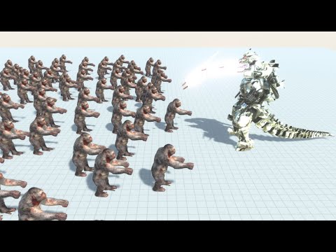 MECHAGODZILLA Kiryu vs 100 Mutant Primates Army Animal Revolt Battle Simulator