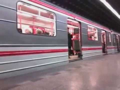 Metro Prague Departure of 81-71M metro train at Staroměstská