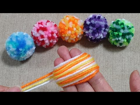 Super Easy Pom Pom Making Idea with Fingers - Hand Embroidery Amazing Trick - DIY Easy Woolen Flower