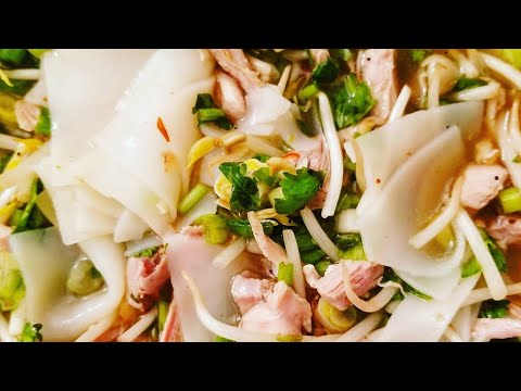 Cambodian Chicken Flat Rice Noodle Soup