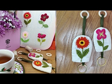 "Embroider These 4 Cute Flowers – Perfect for Keychains & Gifts!"