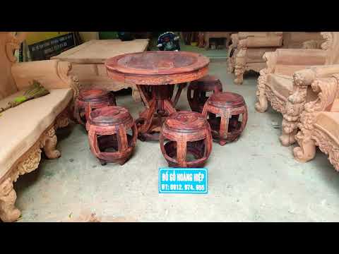 Bộ bàn ghế Gỗ Trắc Đỏ Lào Vân đẹp ( bộ bàn Trống 7 món)