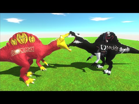 IRON MAN SPINOSAURUS vs VENOM SPINOSAURUS - Animal Revolt Battle Simulator