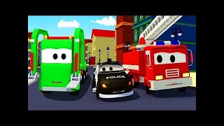 ごみ収集車 そして、消防車とパトカーのカーパトロール|子供向けのカー＆トラックアニメ - 2017