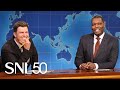 Weekend Update Colin Jost And Michael Che Swap Jokes For Season 50 Finale