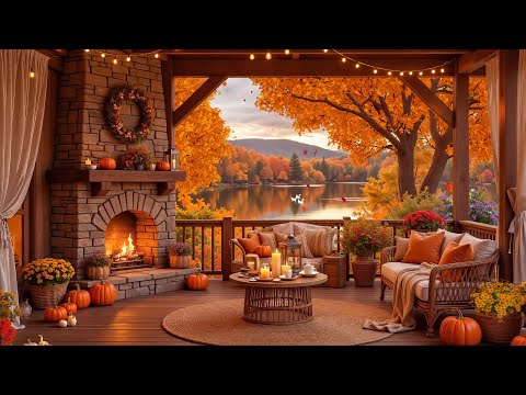 Soothing Piano Music 🍁Cozy Room Ambience in an Autumn Forest with Crackling Fireplace