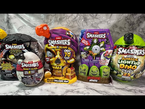 ASMR Unboxing Smashers by Zuru Monster Trucks Dino Island Horror House Mega Jurassic Light Up Dino