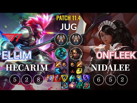 T1 Ellim Hecarim vs OnFleek Nidalee Jungle - KR Patch 11.4