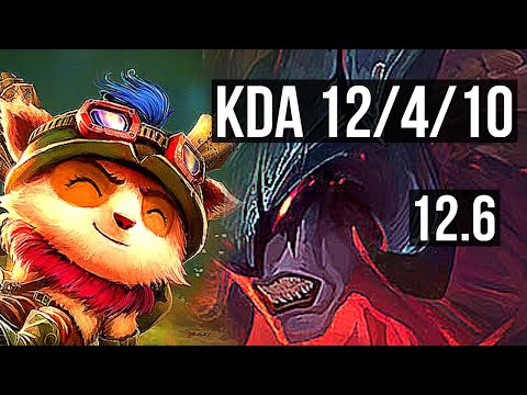 TEEMO vs AATROX (TOP) | Rank 4 Teemo, 6 solo kills, 500+ games, 12/4/10 | KR Grandmaster | 12.6