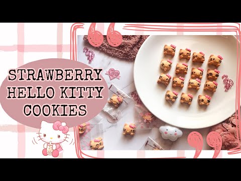 Baking Hello Kitty Strawberry Sugar Cookies | Hello Kitty Cookies | Strawberry cookies recipe