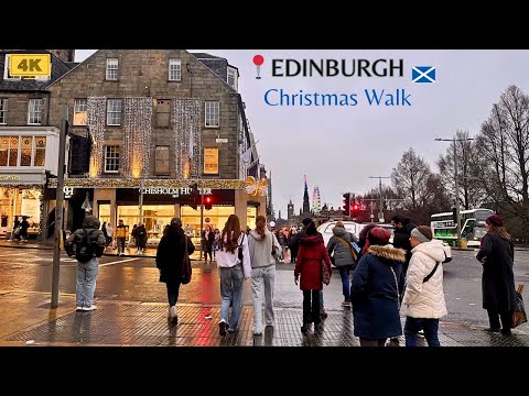 🎄 Edinburgh Cozy Christmas Night Walk on Princes Street | 4K Scotland Walking Tour. 