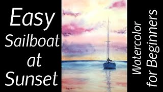 preview picture of video 'Easy Watercolor Sunset / Sailboat Painting /NARRATED TUTORIAL'