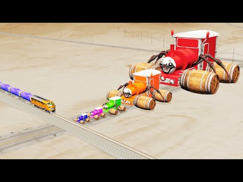 Choo Choo Charles Train Big & Small Barrel Wheels  Vs Overlapping Rail Tracks  - BeamNG.Drive