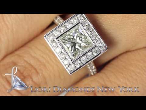 ER-0212 - 3.22 Carat G-SI1 Princess Cut Diamond Engagement Ring 14k White Gold Pave Halo