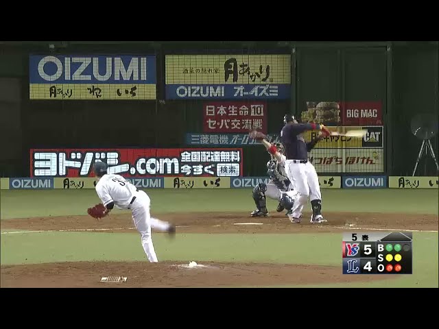 5回表 ライオンズ2番手・岡本洋 スワローズ4番・バレンティンからストレートで空振り三振!! 2014/5/23 L-S