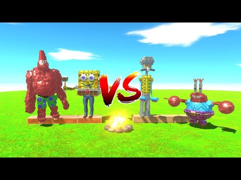SpongeBob and Patrick VS Mr Krabs and Squidward - Animal Revolt Battle Simulator
