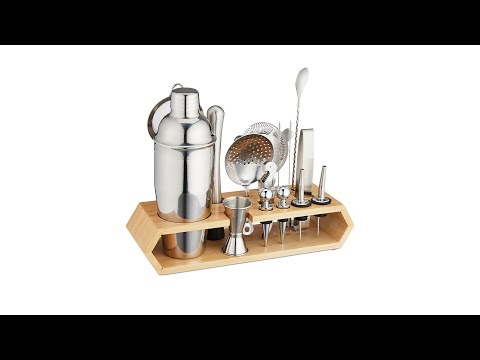 Kit de 16 pièces pour cocktails Marron - Argenté - Bambou - Métal - 32 x 26 x 11 cm