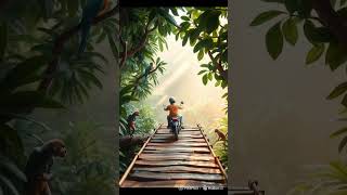 dreamy atmosphere pervades a papier-mâché depiction of a motorcyclist on a high wooden #motolife