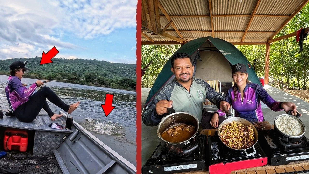 O susto foi grande olha oque aconteceu 😱 pescamos e fizemos um banquete em nosso acampamento