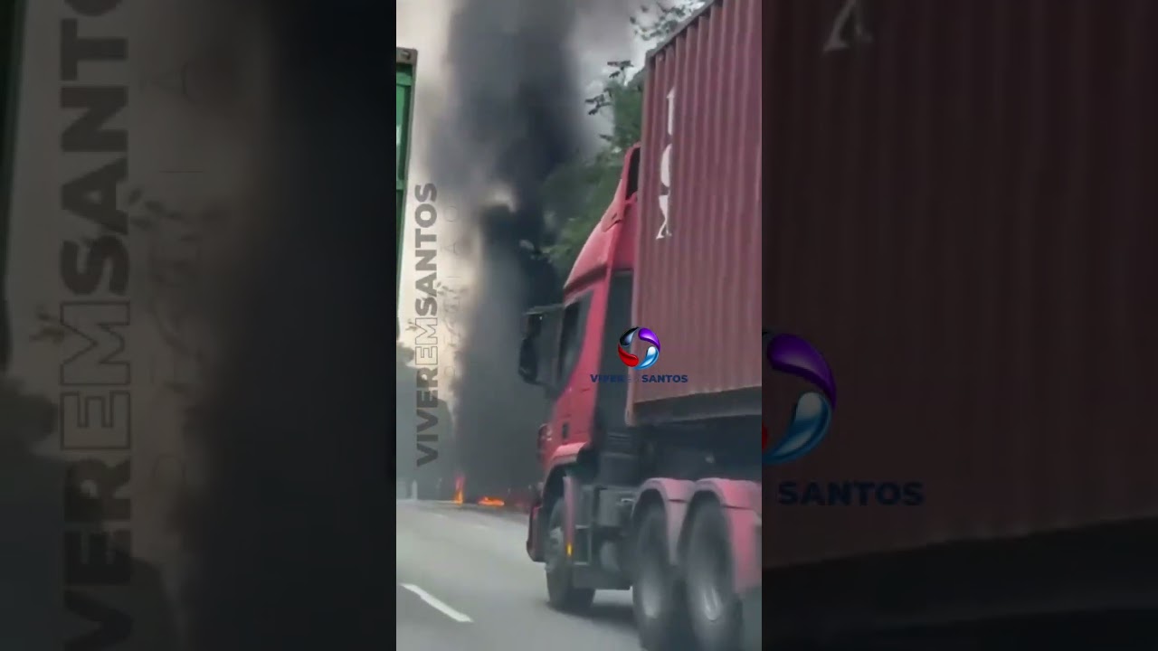 Caminhão pega fogo na Rodovia Cônego Domênico Rangoni, sentido Guarujá.