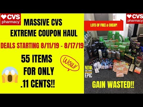 MASSIVE CVS EXTREME COUPON HAUL DEALS STARTING 8/11/19~55 ITEMS FOR ONLY .11 CENTS~TONS OF FREE❤️ Video