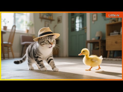 🦆Bamboo Walks & a Rescue: Cat Mom & Kitten Save Injured Little Yellow Duck 🎋🐾 | Heartwarming