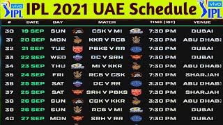 IPL 2021 Schedule || IPL 2021 Full Schedule UAE || IPL 2021 September 19 To October 15