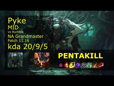 Pyke vs Rumble Mid - NA Grandmaster 20/9/5 Patch 11.16 Gameplay