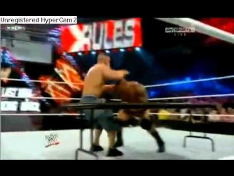 WWE Extreme rules 2010 Batista Spinebuster to a table with John Cena!
