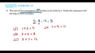 The sum of two consecutive odd numbers is divisible by 4. Verify this statement with example