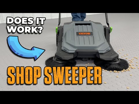 VEVOR Walk-Behind Hand Push Floor Sweeper, Manual Floor Sweeper Non-Electric with 25.6" Sweeping Width, 5 Gallons Waste Container & Adjustable Folding Handle for Yards Walkways Patios Garages - Orange video review thumbnail