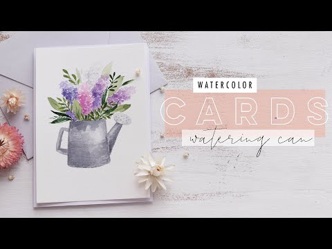 15 Minute Watercolor Cards | Springtime Watering Can