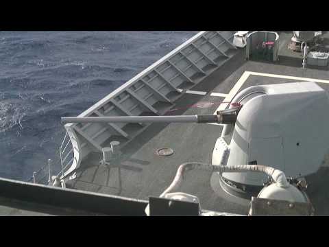 X New Orleans (LPH 11) SINKEX: USS Chosin (DG 65) fires 5-inch gun (3 of 3)
