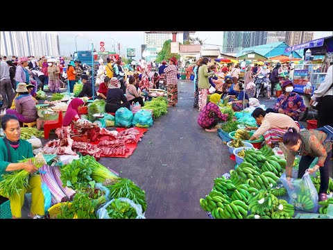 Plenty Of Fresh Vegetables, Fish, & More For Sale, Cambodian Fresh Morning Market Food