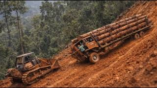Truck Tilts on a Muddy Curve and Nearly Rolls—Heart Stopper. Extreme Off-Road Truck Recovery.