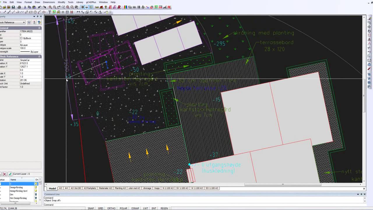 Model some car parking in a landscape CAD drawings