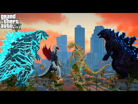 Godzilla Earth and Gigan  Vs Godzilla BOB and Skeleton Godzilla - GTA V Mods
