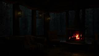 Ad-Free😴Calm Sleep Ambience with Rain on Windows with Crackling Fireplace in Cozy Cabin | Deep Relax