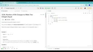 YouTube video 'Leetcode 3226. Number of Bit Changes to Make Two Integers Equal | C'