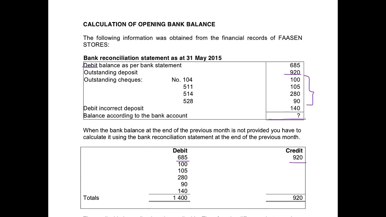 9. BANK RECONCILIATION - Calculation of opening bank balance