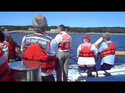 Motoring out through Gloucester Harbor on the 87-foot Moray