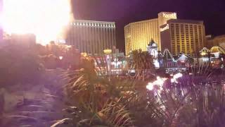 The erupting volcano at Mirage Hotel and Casino Las Vegas with a view of the Strip
