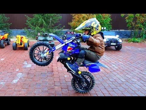 Baby biker old ride on pocket bike and cross bike stunts, dr...