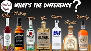 Difference between Alcoholic Beverages: Wine/Whiskey/Rum/Gin/Vodka/Tequila/Brandy/Alcohol percentage