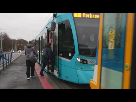 Czech Republic, Ostrava, tram 4 ride from Nová Ves vodárna to Martinov