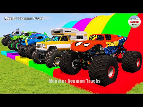 Triple Flatbed Trailer Monster Trucks Transport with Slide Color - BeamNG.drive 437