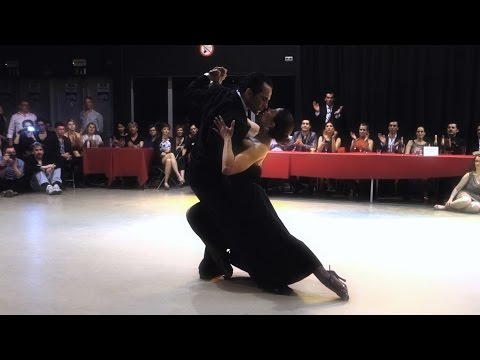  Ezequiel Paludi  and  Geraldine Rojas  are  dancing  to  the  nontraditional song  "  Tema Otoñal  "  by  Sexteto Mayor  at  Antwerpen Tango Festival  in  2015
