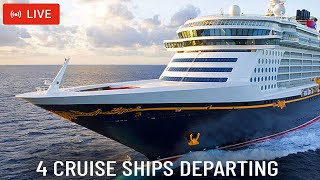 SHIPS TV - 4  Cruise Ships Departing Port of Southampton (LIVE)