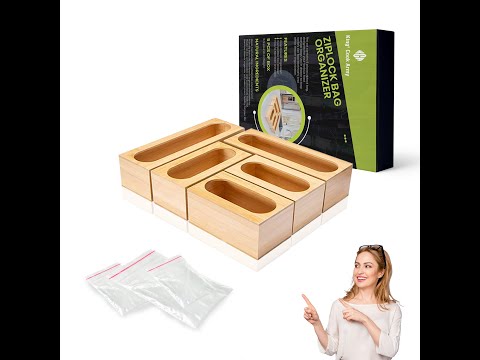 Wooden Ziplock Bag Storage Organizer for Kitchen - 100% Bamboo, Compatible with Freezer, Snacks.